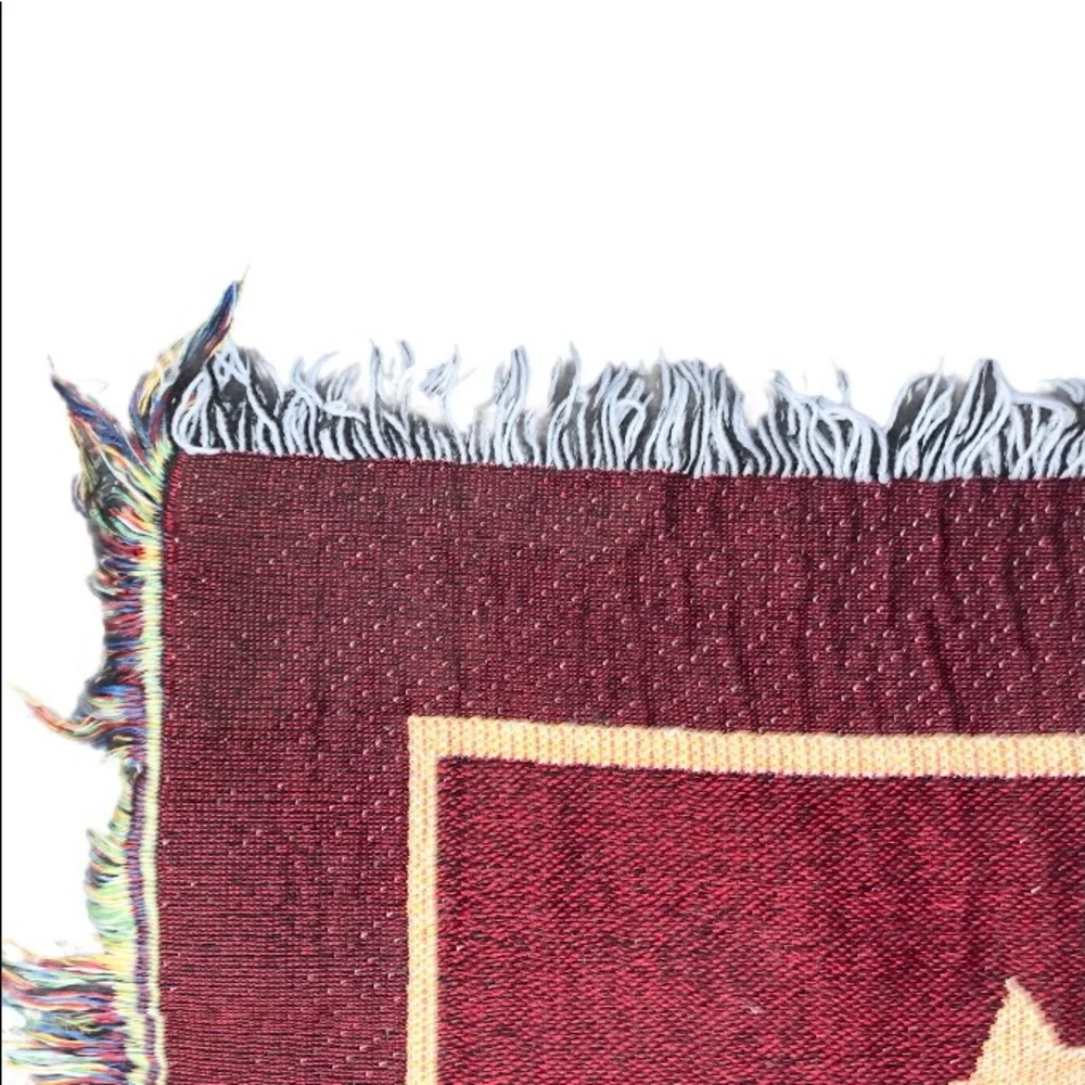 Disney Mickey Mouse Maroon & Gold Tapestry Woven Fringed Throw Blanket